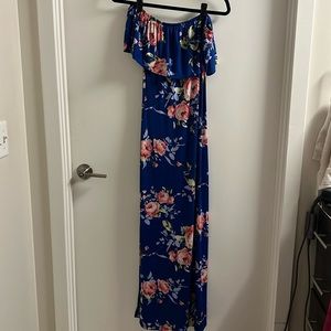 Blue floral off shoulder dress